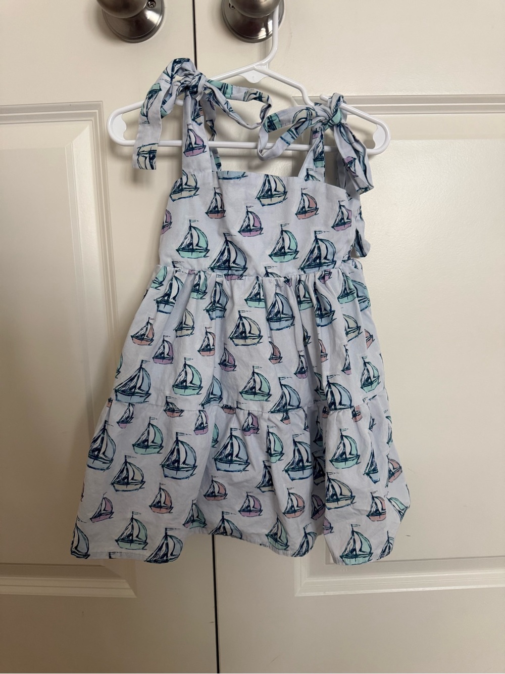 Kathleen Maeve Light Blue Sailboat Tie-Shoulder Casual Dress